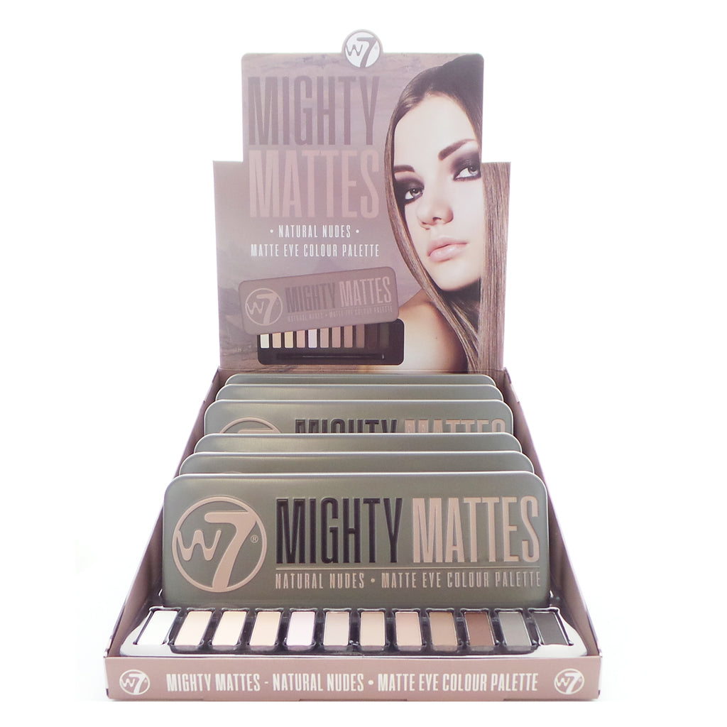 W7 Mighty Mattes Natural Nudes Matte Eye Colour Palette Display Set, 6 Pieces plus Display Tester