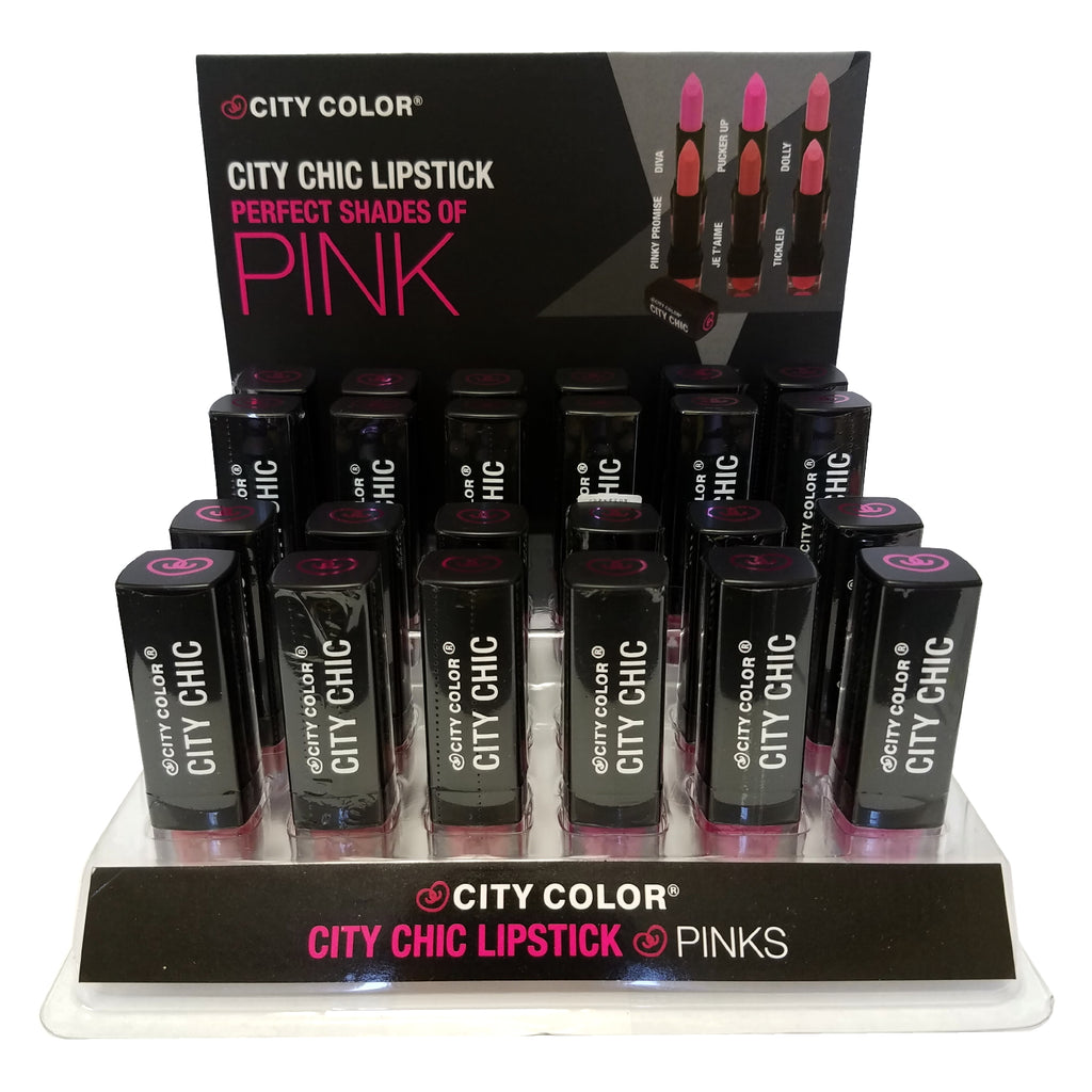 CITY COLOR City Chic Lipstick Pinks DISPLAY CASE 24 Pices - L0008B