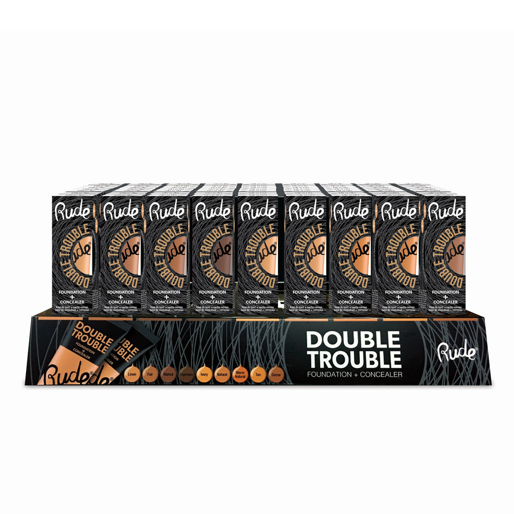 RUDE Double Trouble Foundation + Concealer Acrylic Display Set, 108 Pieces